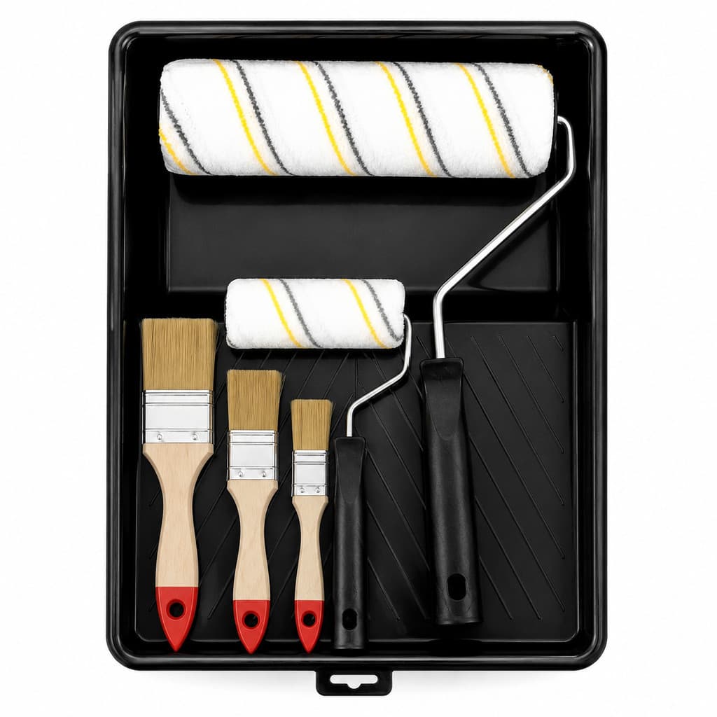 Kit Pintura Completo com 6 Peças: Rolo, Pincéis e Reservatório/ Pincel