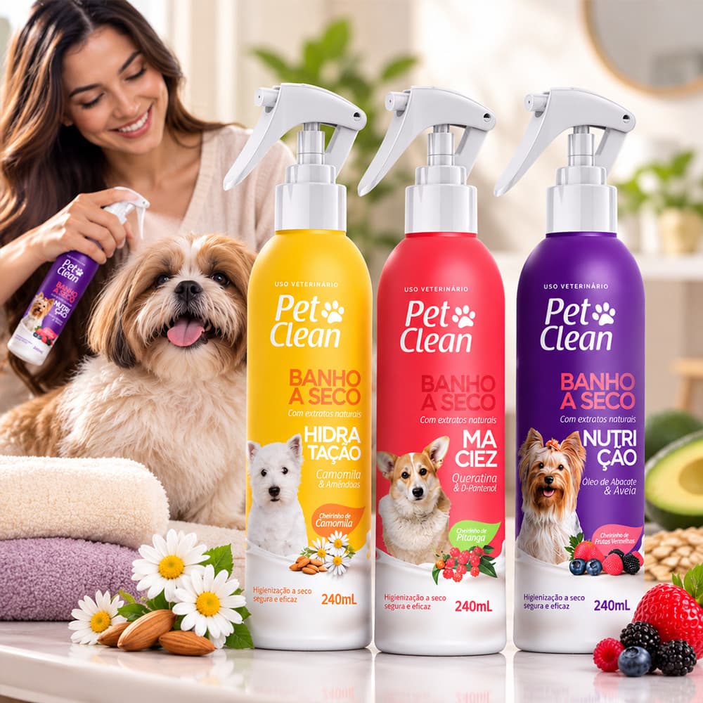 Banho a Seco Pet Clean Cachorro Gato Cães Pet 240ml Super Cheiroso