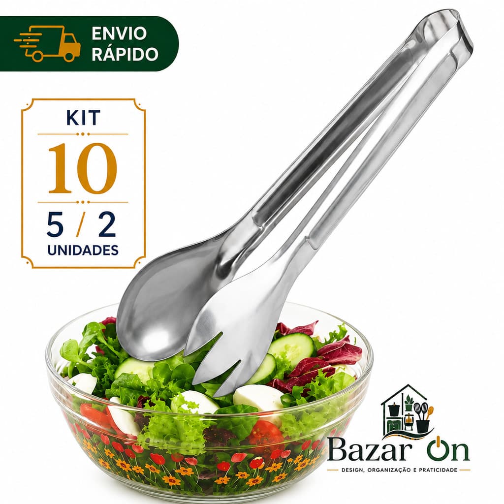 Kit 10/5/2 Pegador de Salada Massas Legumes Verduras Pinça Para Servir Multiuso Utensilios 20cm