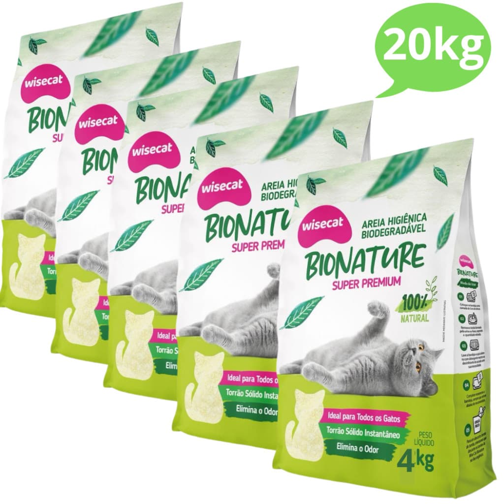 Kit 5 Areia Sanitária De Mandioca Granulado Para Gatos Biodegradável Wisecat 4kg