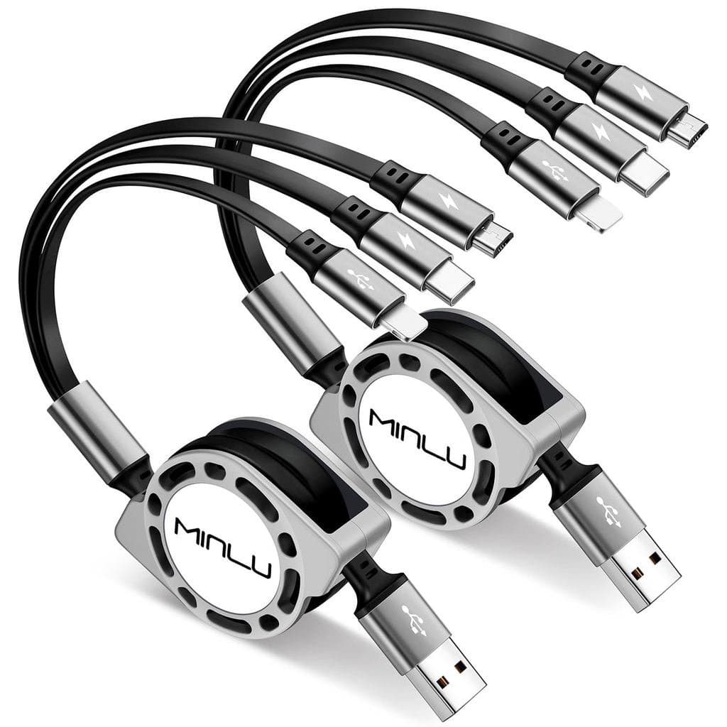 Cabo de Carregamento Múltiplo 3A, [2 Unidades 1,2m] Cabo de Carregamento Retrátil 3 em 1, Adaptador de Carregador USB C