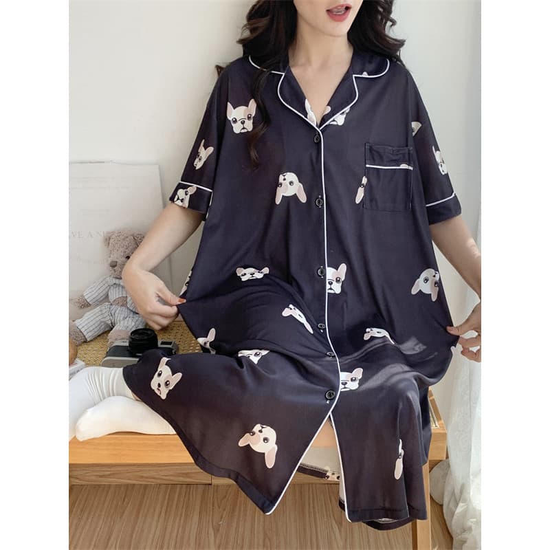 Verão irmã gorda versão coreana pijamas de manga curta vestido camisa de seda gelo pijamas feminino Plus Size camisola s