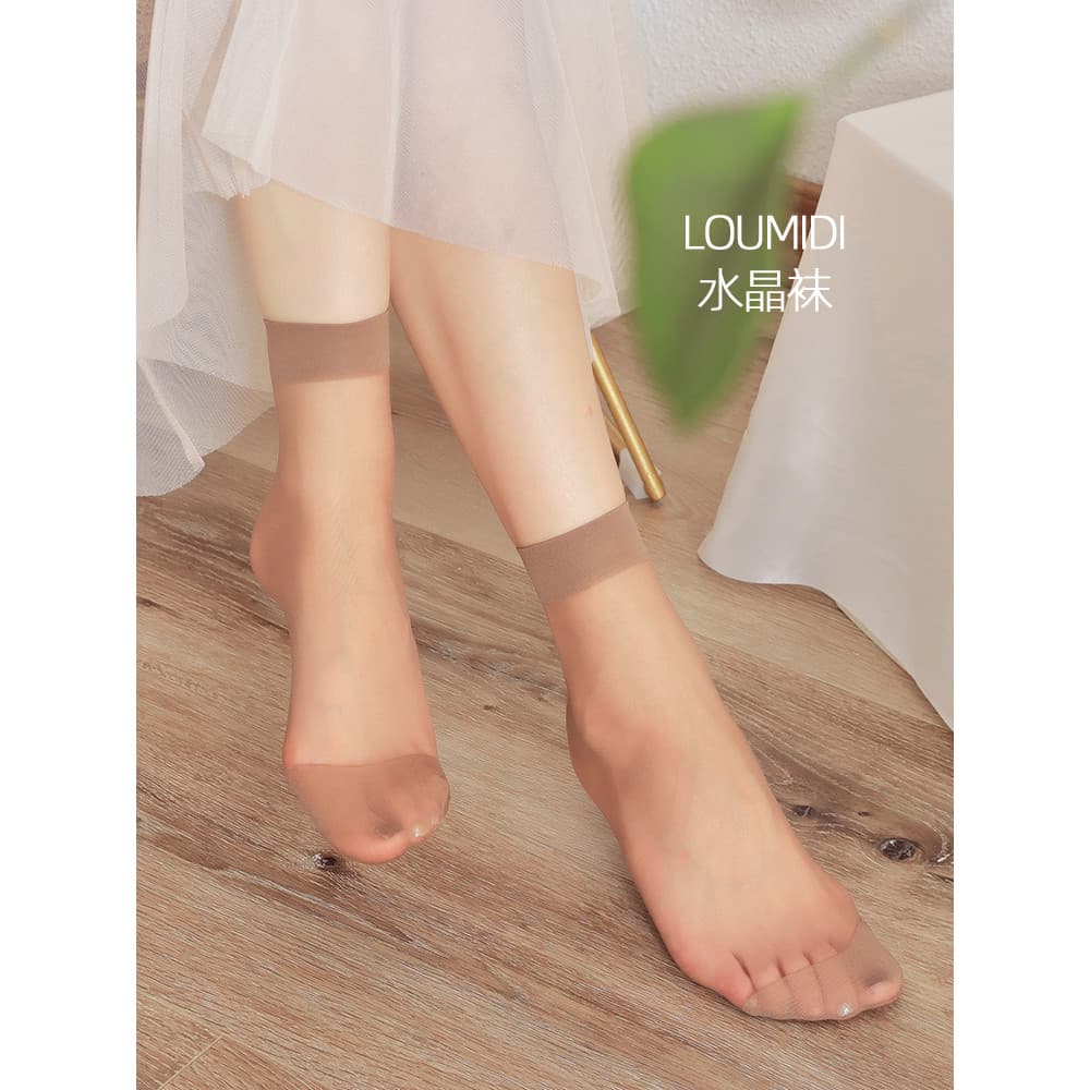 Na Jiaoting meias curtas tubo de seda cristal Ultra-fino transparente verão senhoras 5 pares par meias cor sólida meias