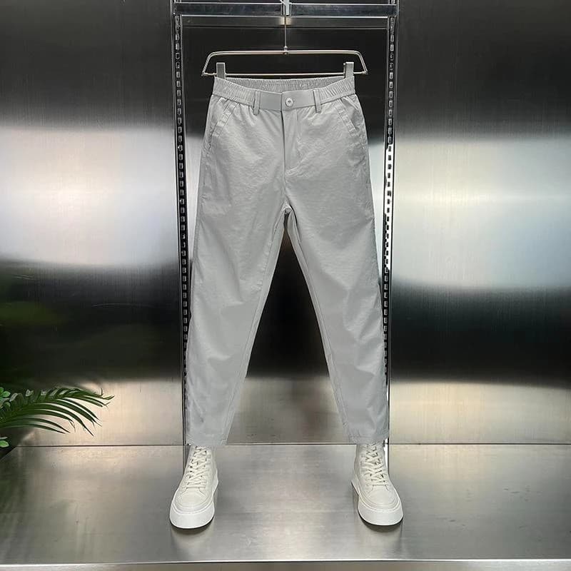 [Calças na altura do tornozelo] Calças casuais pequenas de verão com cintura elástica Slim-Fit Light Business Calças de