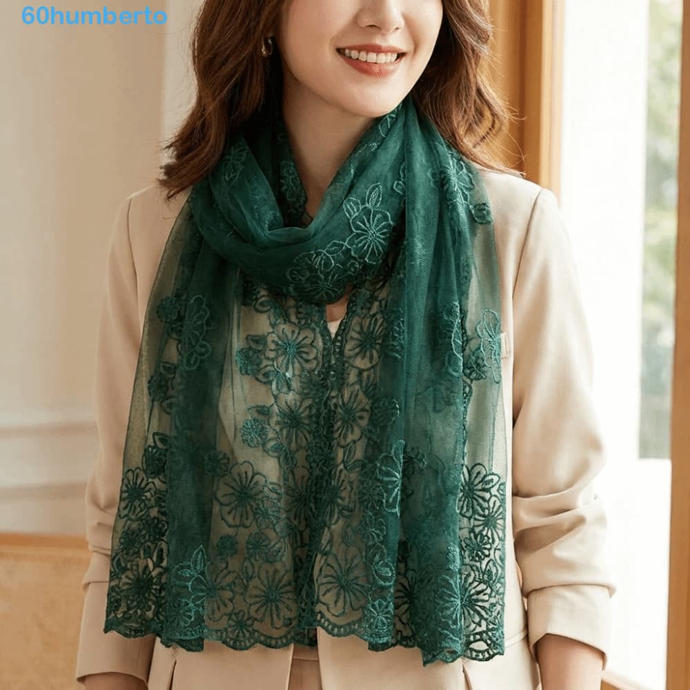 HUMBERTO Lenço De Renda , Longo Fino Estilo Retro Bordado Flor Xale , Versão Coreana Literário Elegante Uso Feminino