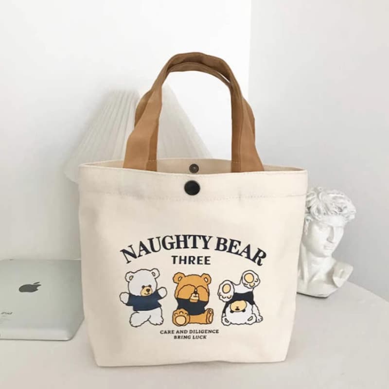 Novo urso saco de lona senhoras trabalhando estudante bolsa mão-transporte Bento lancheira armazenamento saco de present