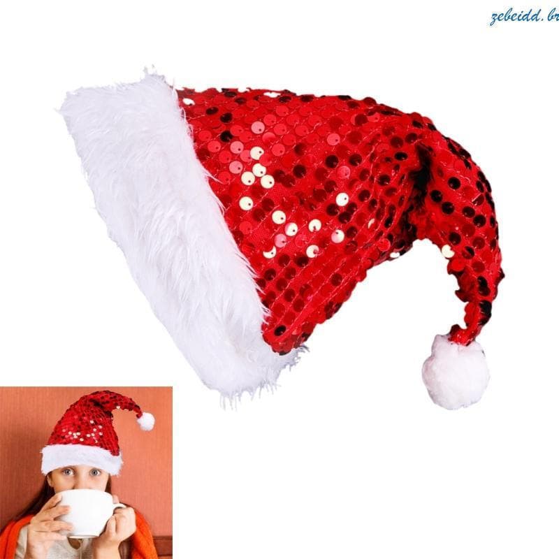 Chapéu de Natal com lantejoulas Zebeidd, feito de lã grossa, perfeito para as festas, fantasia de cosplay em cores vibra