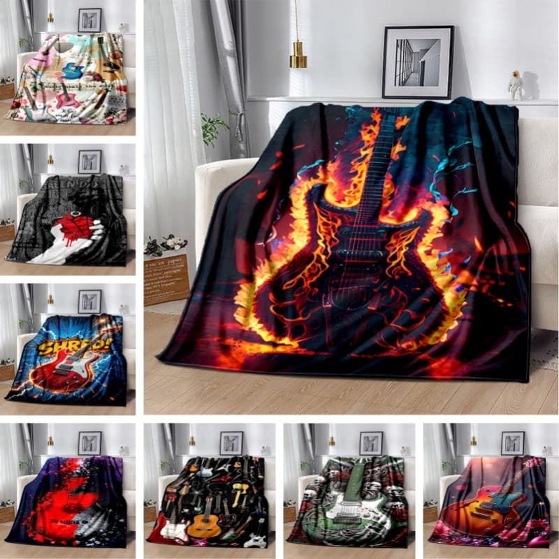 Cobertor De Flanela Dupla Face Personalizado Para Guitarra , Quente Elétrica , Presente De Inverno Quarto , Sofá