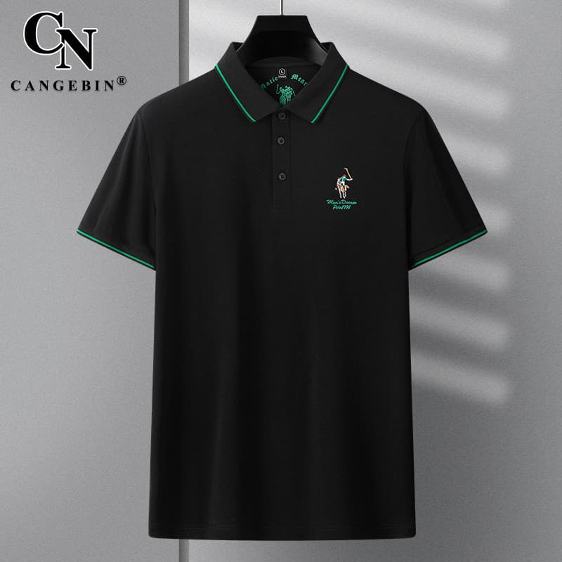 Camisa Polo de manga curta masculina verão seda gelo secagem rápida algodão puro 2025 nova camisa lapela bordado High-En