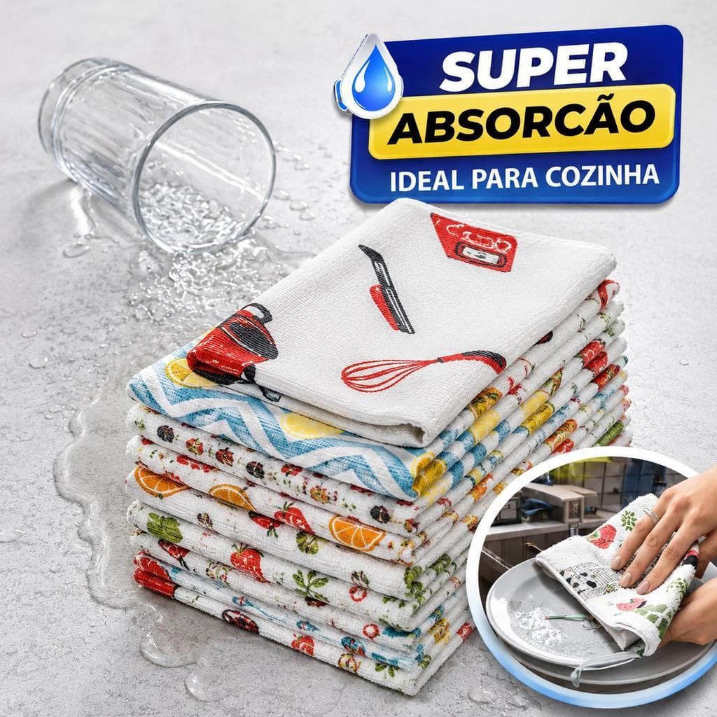 Kit 10 e 05 Pano De Prato Premium Microfibra SECA MAIS Super Absorvente GRANDE
