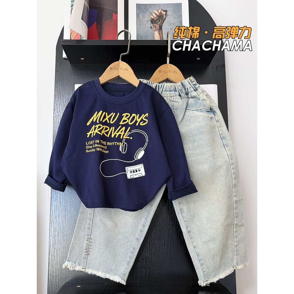 Chá mãe roupas infantis meninos estilo rua manga comprida camiseta bebê primavera outono novo estilo puro algodão na mod