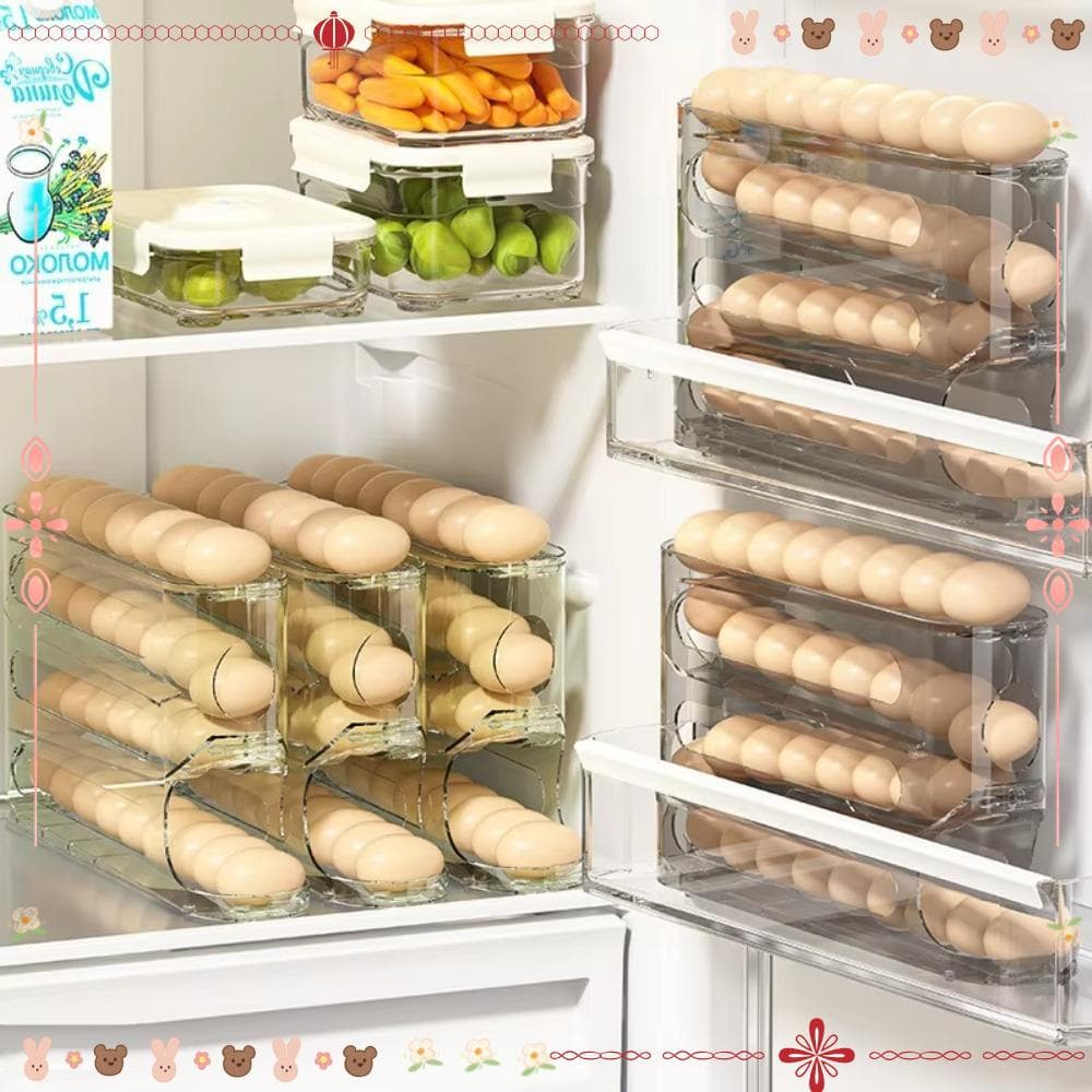 Caixa De Armazenamento De Ovos, Rolo Automático Para Porta Lateral De Geladeira De Grande Capacidade , Economi