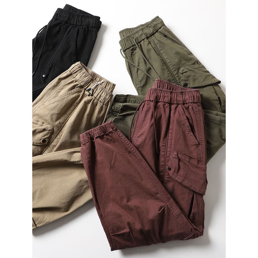 Versão bonito estilo japonês cáqui lavado Multi-bolso paraquedista macacão masculino solto Harem calças casuais