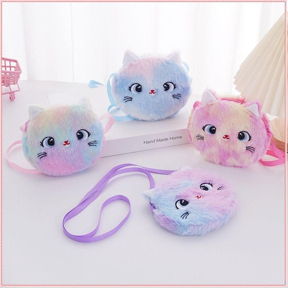 Bolsa De Ombro  , Crossbody Infantil Macia De Pelúcia , Bolsas De Cor Arco-Íris De Gato De Desenho Animado