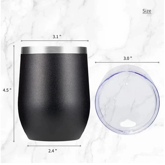 Copo Cuia Térmico 350ml Inox com Tampa Redondo Parede Dupla Ideal para Café Cerveja Chá SO PRETO