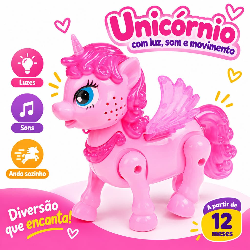 Unicórnio Infantil que Anda Brinquedo Pônei com Luz Som e Movimento