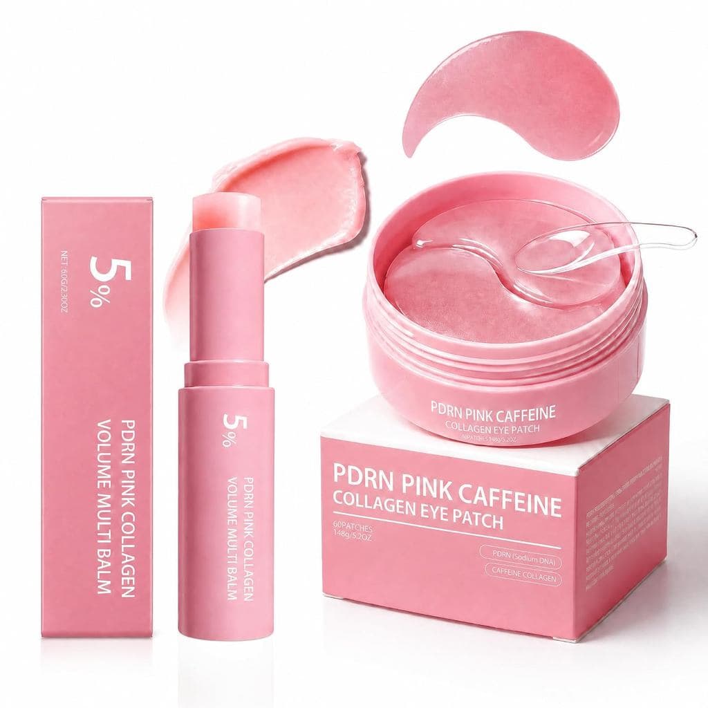 Bálsamo em bastão multiuso com colágeno rosa PDRN e adesivos para a área dos olhos, bálsamo facial e corporal com coláge