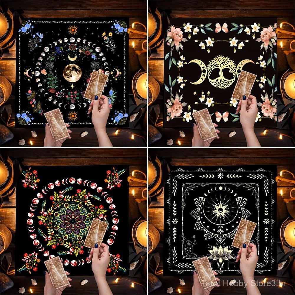 Toalha de mesa de tarô em veludo, estilo europeu, vintage, com pentagrama, quadrada preta, de tecido não tecido, com est