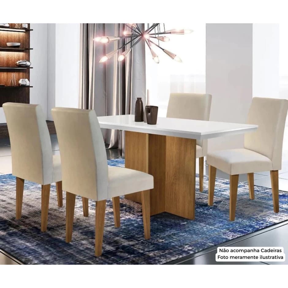 Mesa Quadrada Decorativa – Combinação de Madeira e Branco  *Não acompanha cadeiras