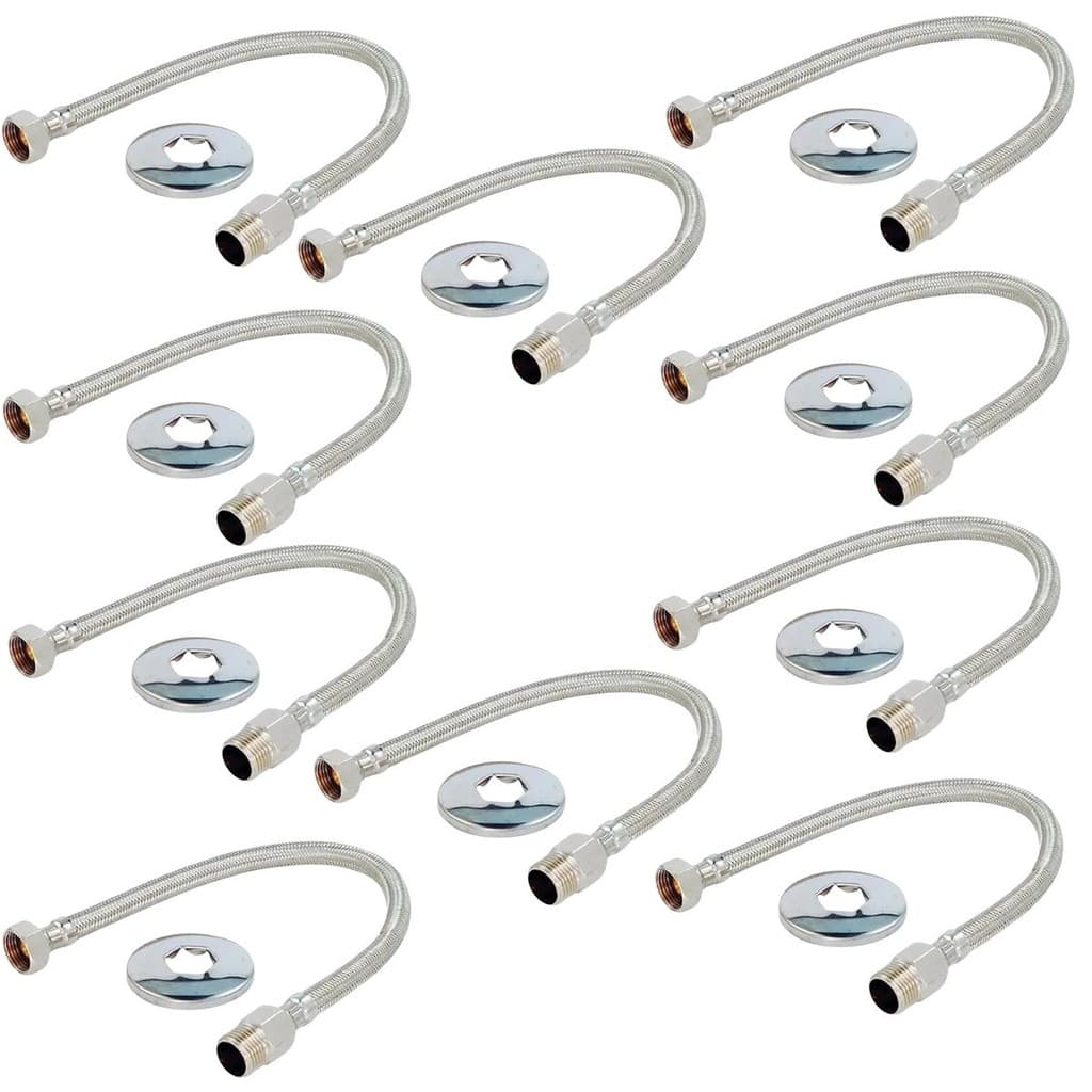 Engate Mangueira Flexivel Trançado Aço Inox 60cm Kit 10 pçs