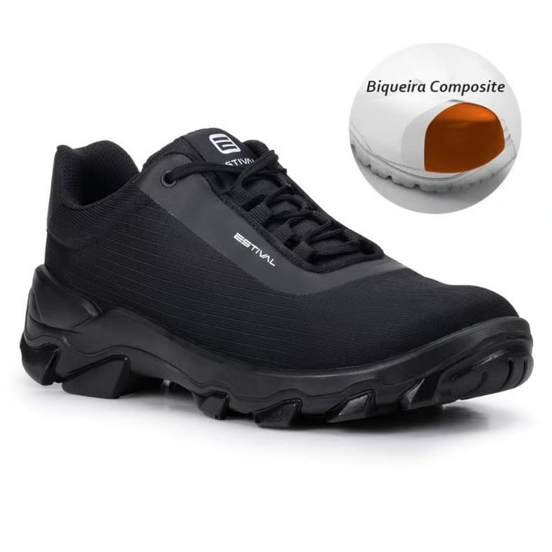 Sapato de Segurança Hybrid Move All Black Estival - Brinde Palmilha PU - Preto Composite CA 47750