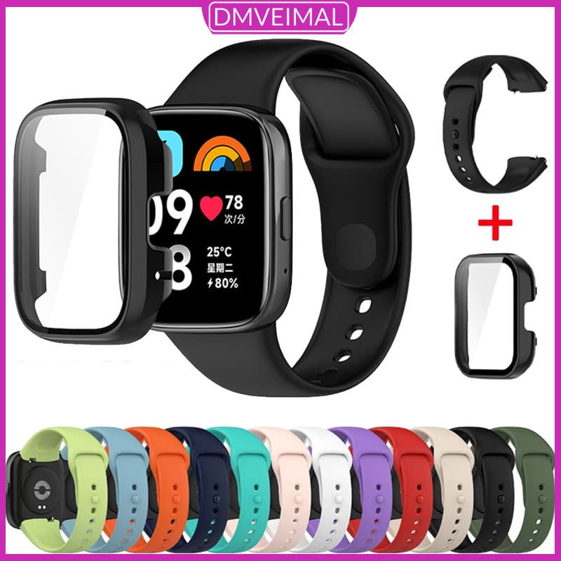 Pulseira De Silicone E Capa De PC Com Vidro Temperado Para Relógio Smartwatch Redmi Watch 3 Active/ Mi Watch 3 Lite