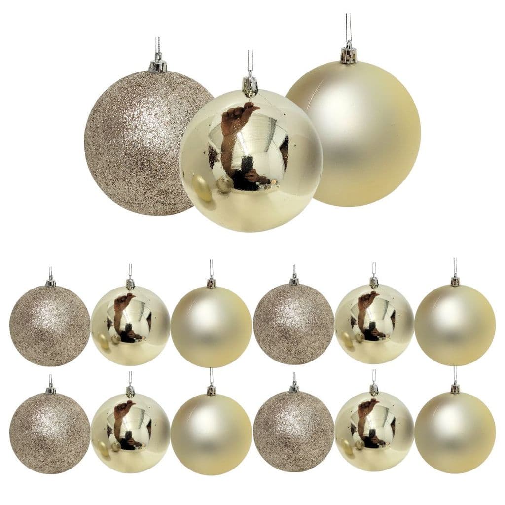 Conjunto 12 Bolas de Natal Champanhe Prime Texturas Mistas 6cm Glitter, Brilho e Fosca