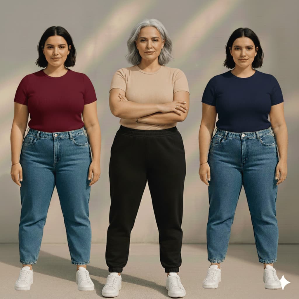 Kit 3 Camisetas Plus Size Canelado Manga Curta Feminina Verão Moda Gola Redonda