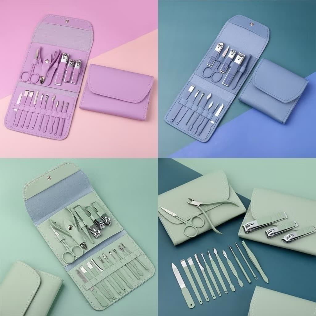 Kit 16 Pçs Cortador De Unhas Pedicure Tesoura Prego Conjunto  Em Aço Inoxidável Com Bolsa Dobrável