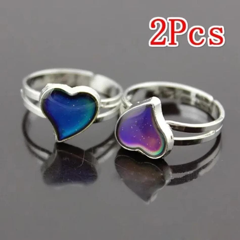 2 Pçs Feminino Aço Inoxidável Eternidade Banda Anel Mudança De Humor Cor Coração Presente Estilo Clássico Para Noivado O