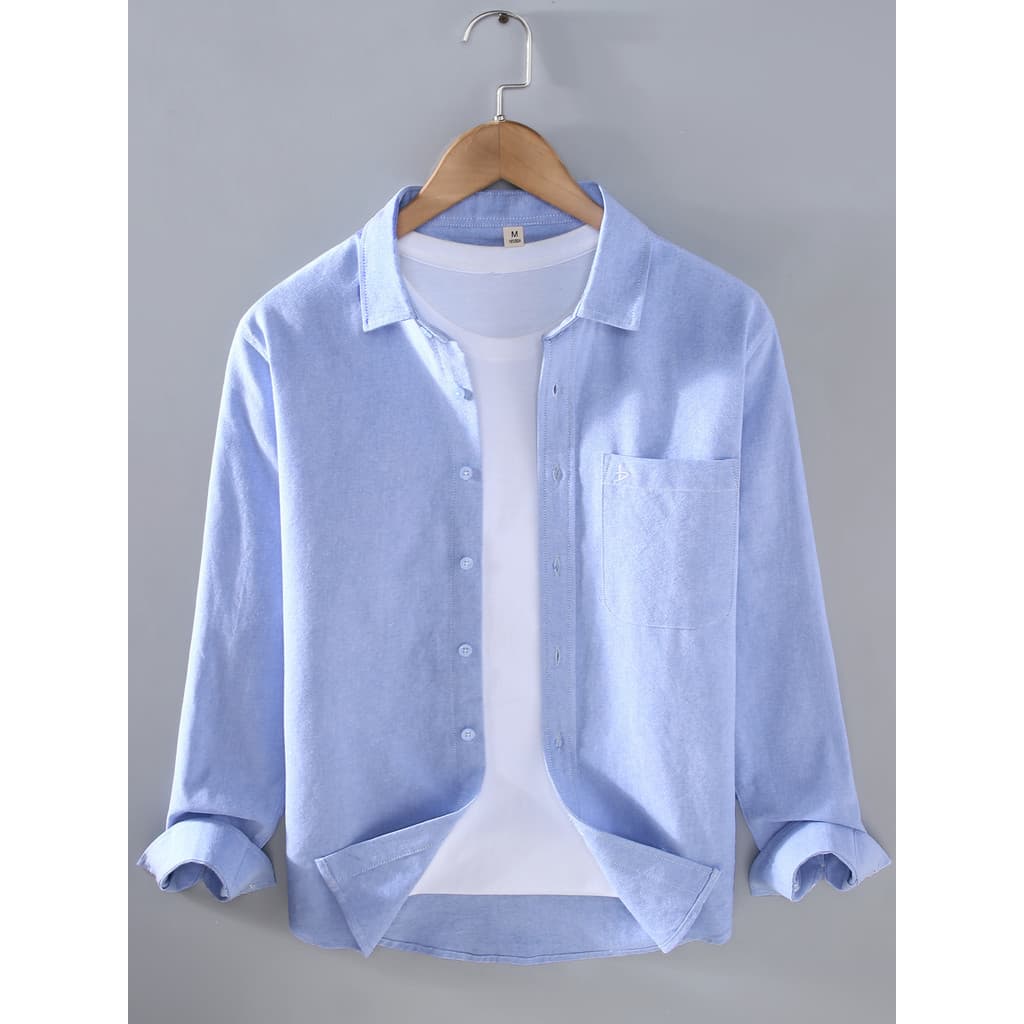 Italiano High-End Oxford pano texturizado camisa de manga comprida masculina 2026 primavera outono novo estilo camisa az