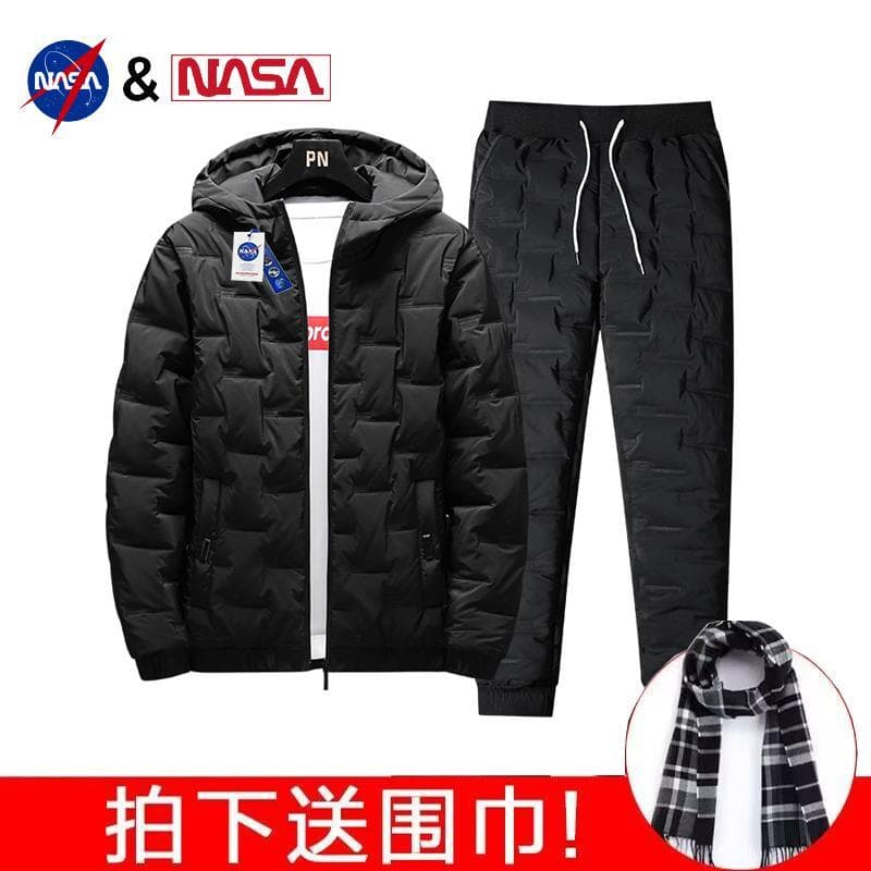 Nasa oficial Co-Branded jaqueta acolchoada masculina outono inverno quente grosso acolchoado jaqueta combinando calças d