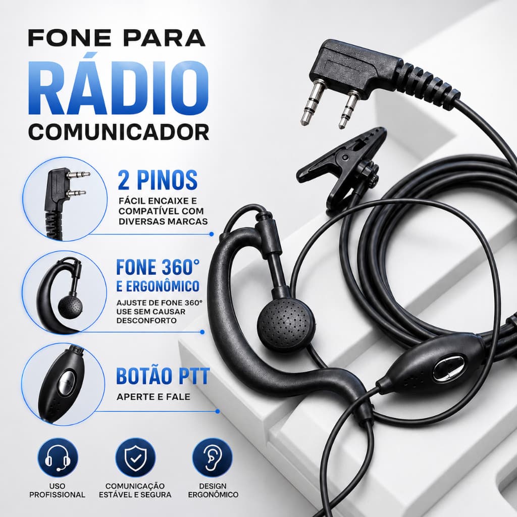 Fones Para Rádio Comunicador Baofeng 777s PTT Kenwood Uv5r Segurança Uso Profissional Alta Qualidade Equipes Eventos