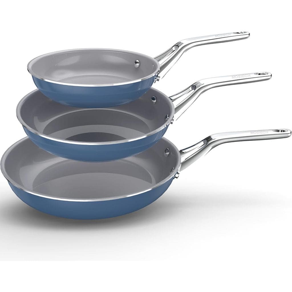 Conjunto de 3 Frigideiras Antiaderentes (8", 10", 12") - Conjunto de Frigideiras de Cerâmica Leves com Revestimento Livr