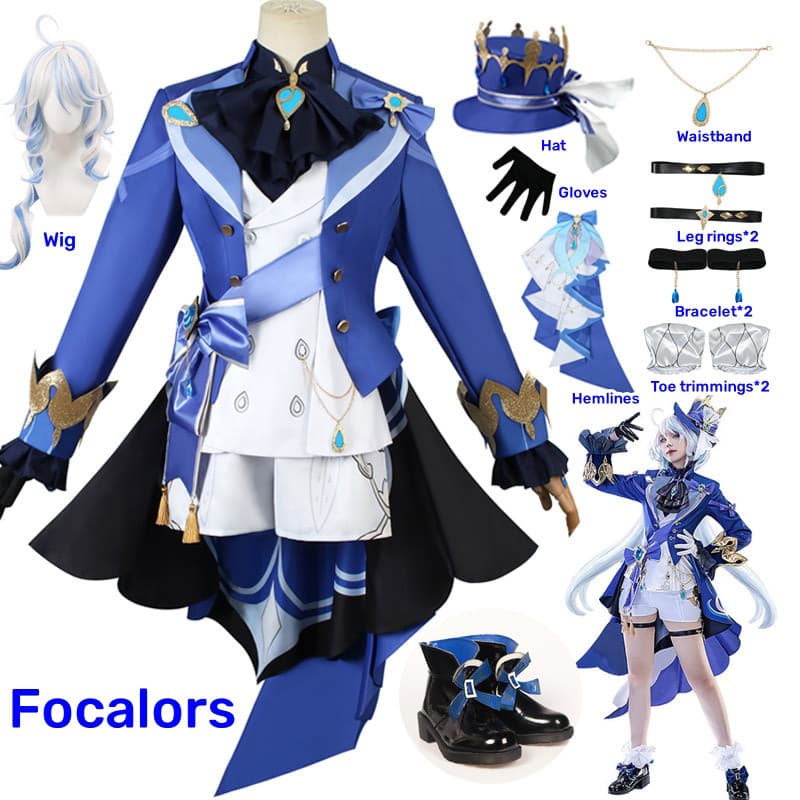 Genshin Impacto Fontaine Focalors Personagens Cosplay Conjunto Completo De Fantasia Com Chapéu Uniformes Peruca VAST