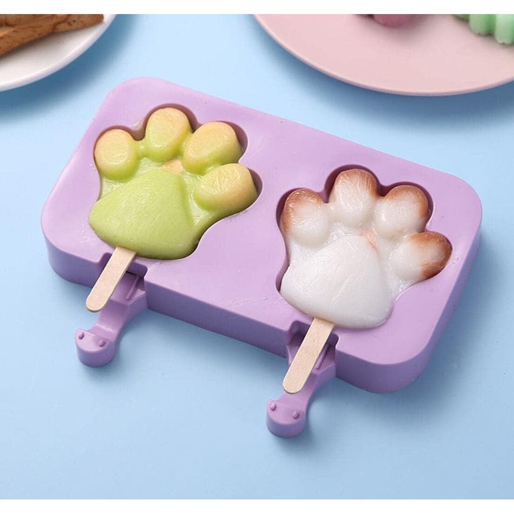 Moldes de Silicone para Picolé em Forma de Pata de Gato, Moldes de Picolé Caseiros com 100 Palitos Reutilizáveis, Fácil