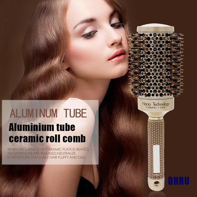 Escova de Cabelo Redonda Cerâmica Iônica Antiderrapante Profissional Dhru, Cabo Dourado AI7S