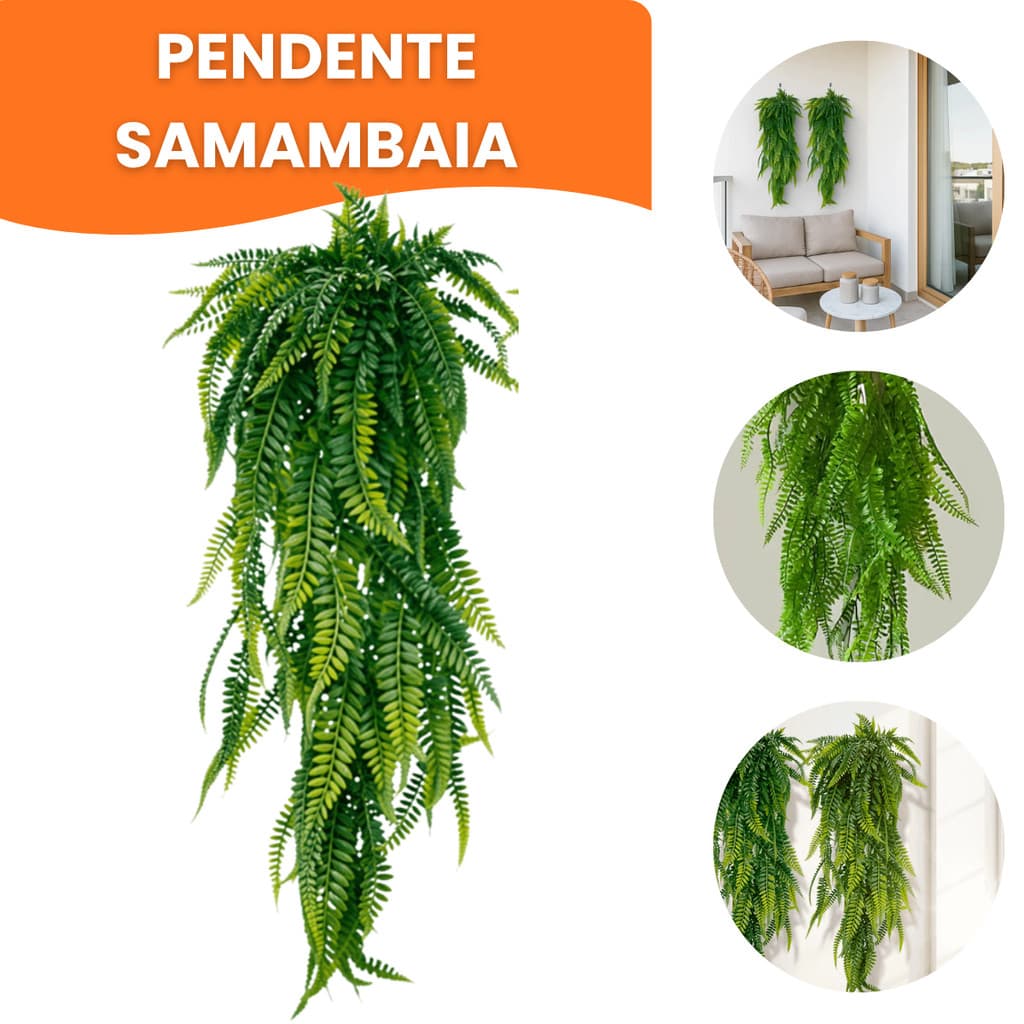 Pendente Samambaia Artificial 80cm Realista Planta Decoração Parede Flor Folhagem