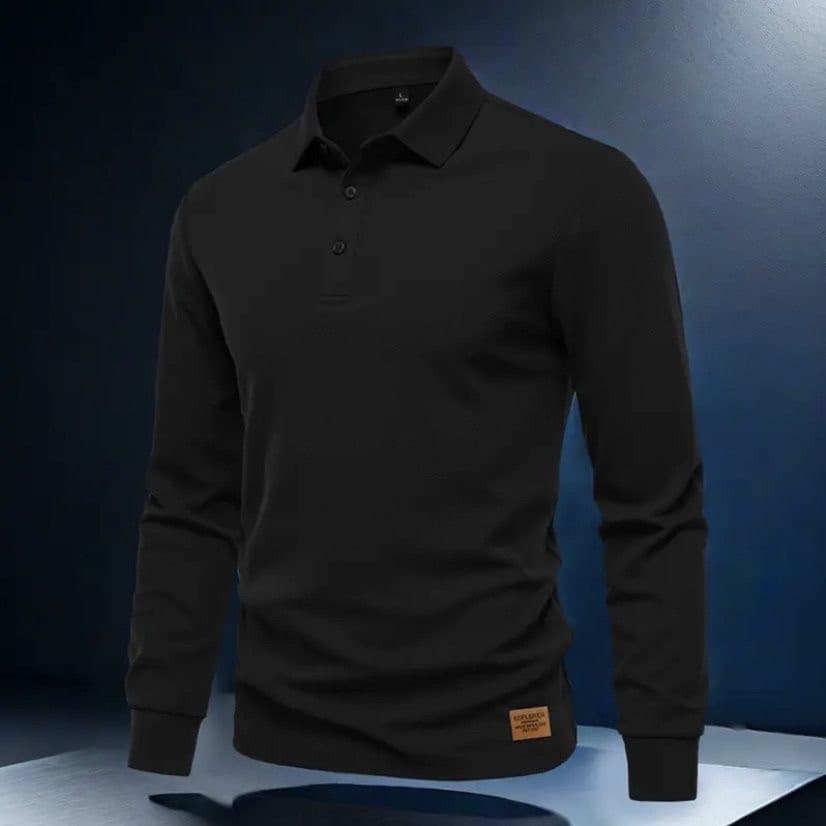 Camisa polo masculina manga longa negócios fino-ajuste Casual cor sólida All-match Bottoming lapela primavera outono res