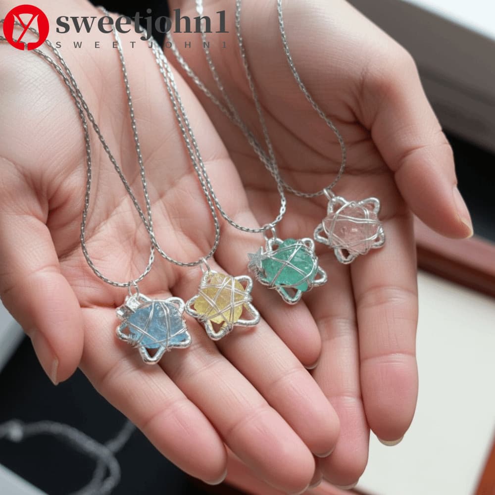 Colar Com Pingente De Estrela SWEETJOHN1 , De Cristal Verde Azul , Design Geométrico