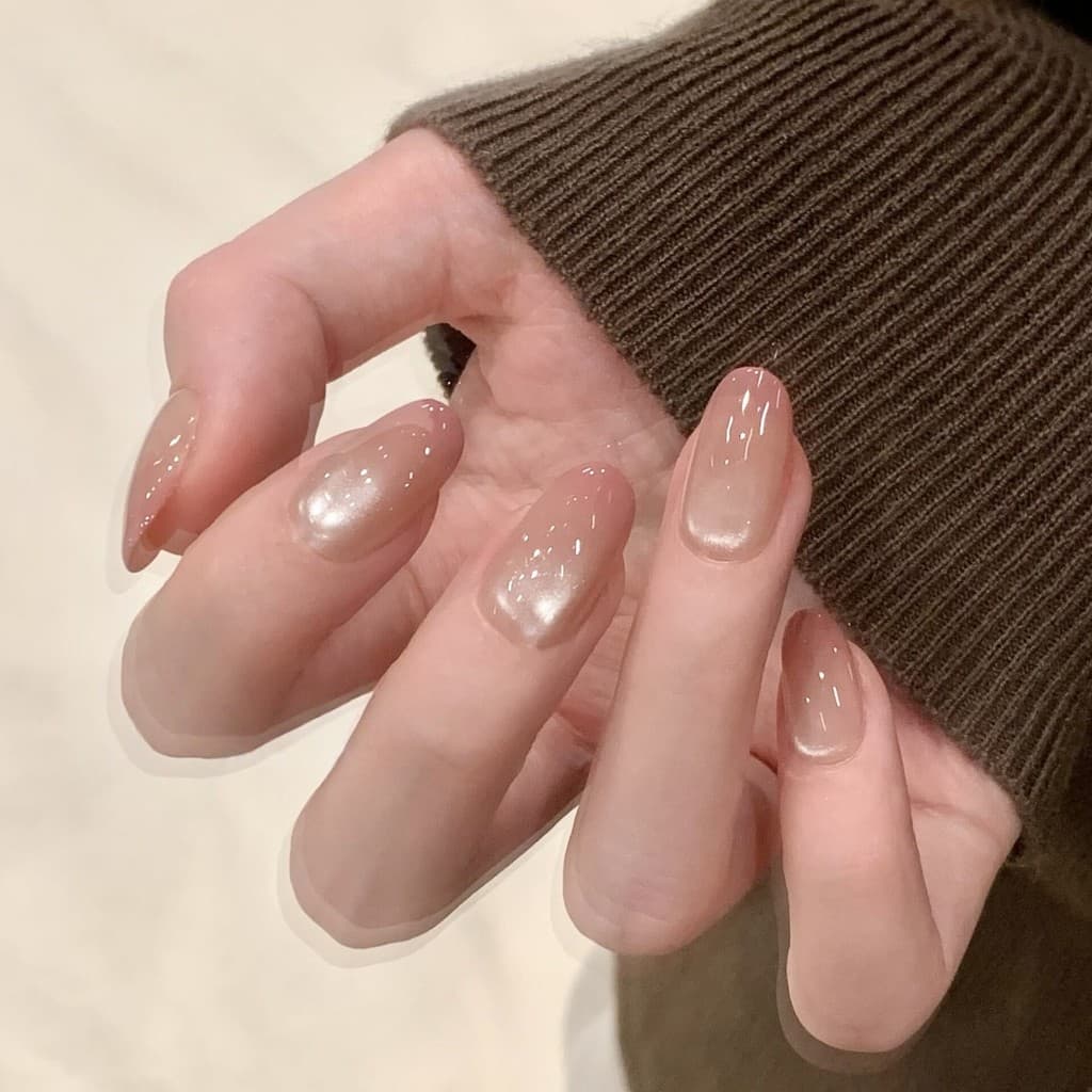 Contas de vidro nude feitas à mão olho de gato destacável ins artesanal usando unhas nude rosa gradiente suave clareamen