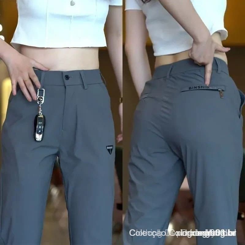 Calças Femininas Samoyed MaxComfort, Calças Casuais de Seda, Estilo Fino de Verão, Moda Zanzea, Calças com Zíper QN JAX
