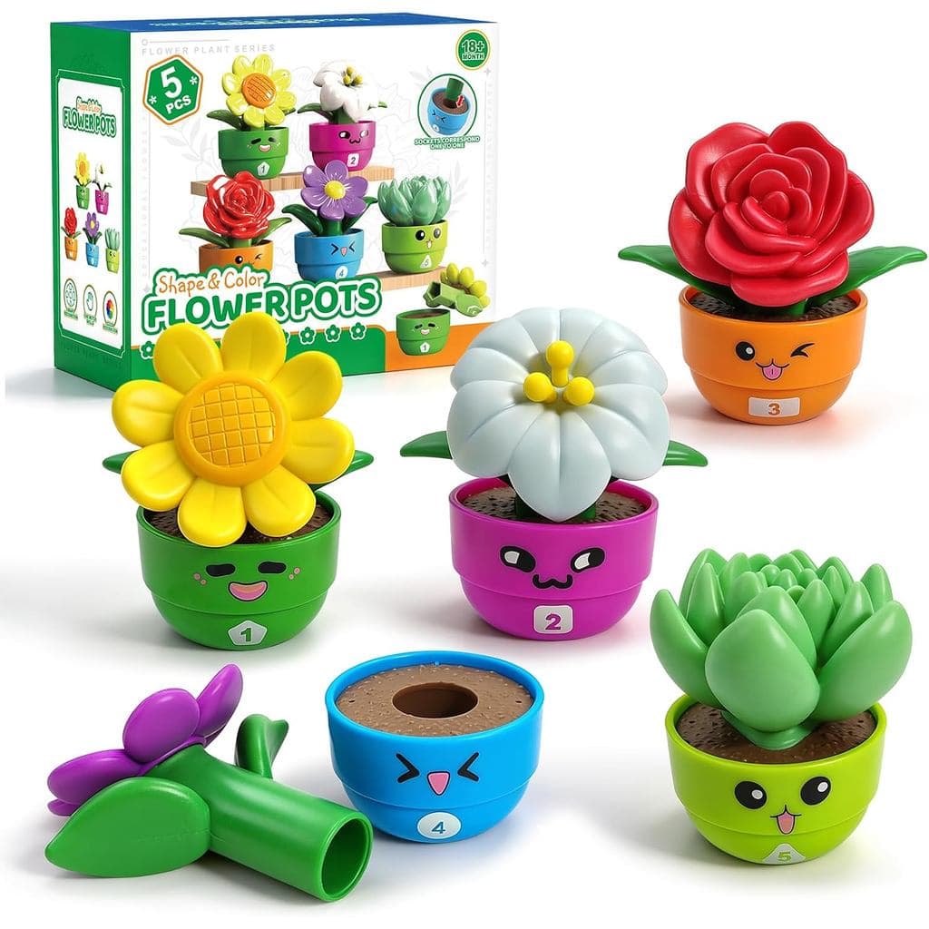 GEERAY 5 Conjuntos de Brinquedos de Jardim de Flores Montessori para Crianças, Jogo de Classificação e Correspondência d