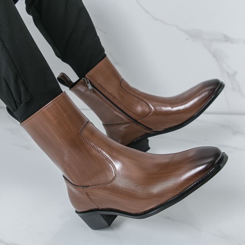 Botas Chelsea masculinas de bico fino, estilo britânico, zíper preto, botas curtas, sapatos de couro de cano alto, sola