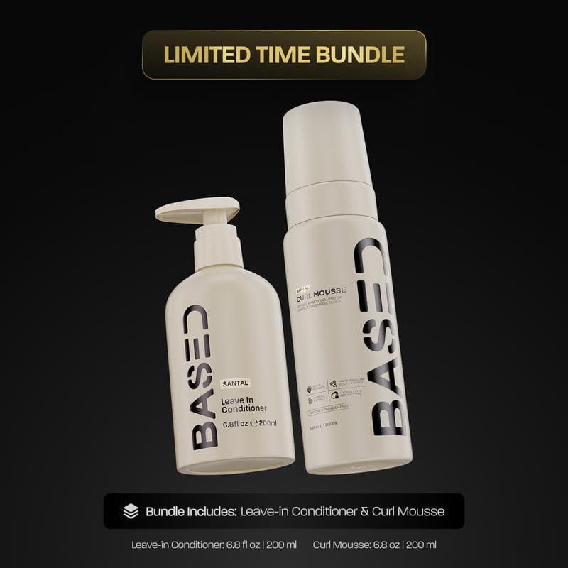 Dupla função de hidratação e volumização BASED |     Conjunto de condicionador sem enxágue e mousse para cachos