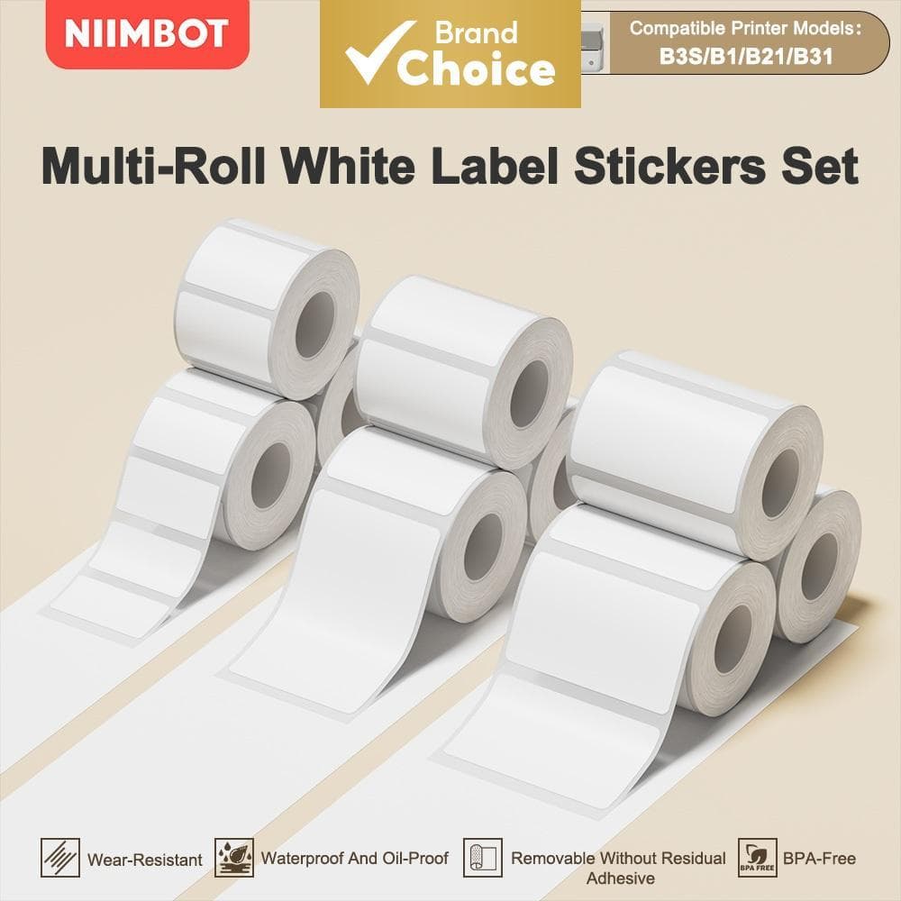 Niimbot Etiqueta Adesiva Térmica Rolo Branco À Prova D'água Papel De Óleo Para B1 B21 B3S Impressora Portátil Código De