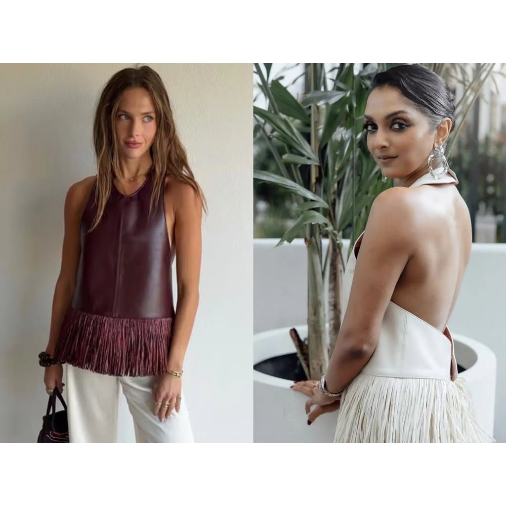 Outono Novo Produto Feminino Halter Neck Collar Sem Mangas Halter Back Tassel Decoração Colete Curto2611345