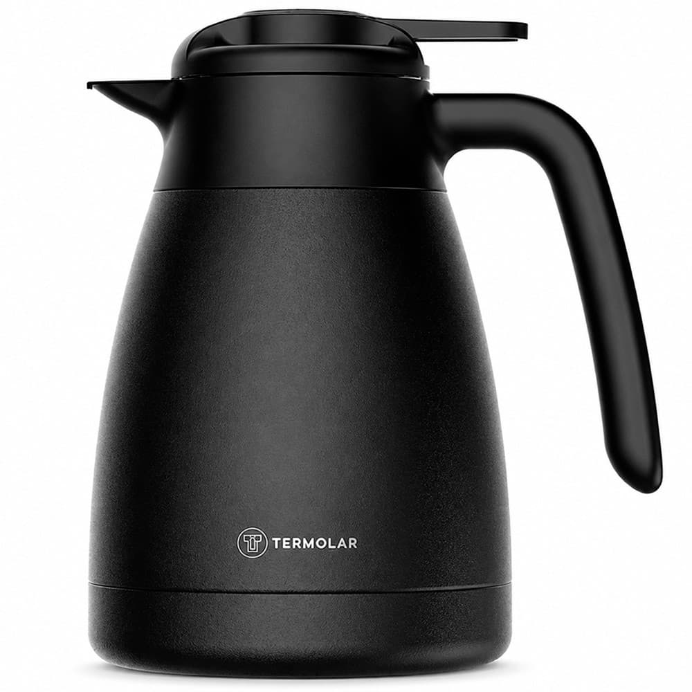 Bule Térmico 100% Inox Cor Preta Termolar 1,2 Litros Com Gatilho Garzón Para Café e Cha Quente