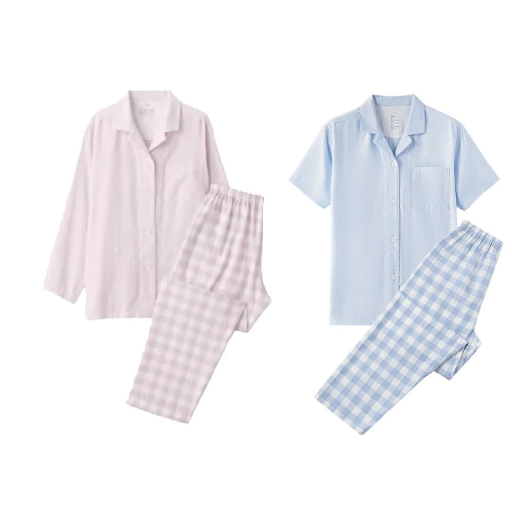 Pijama de gaze de camada dupla sem costura estilo casal importado japonês de manga curta de manga comprida