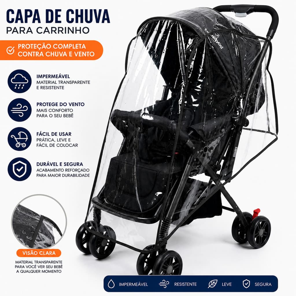 Capa Protetora Universal para Carrinho de Bebê Impermeável Transparente Contra Chuva Vento e Frio